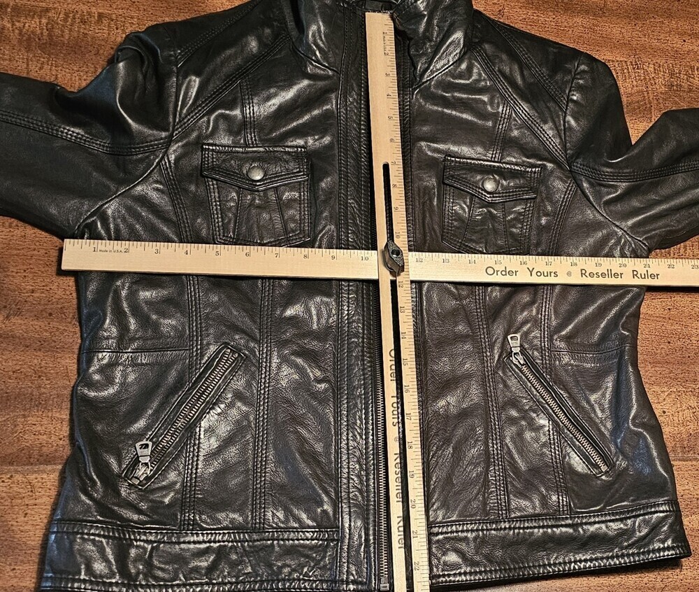 Vintage Y2K Guess Leather Moto Zip Jacket Pockets Size XL - Picture 6 of 12